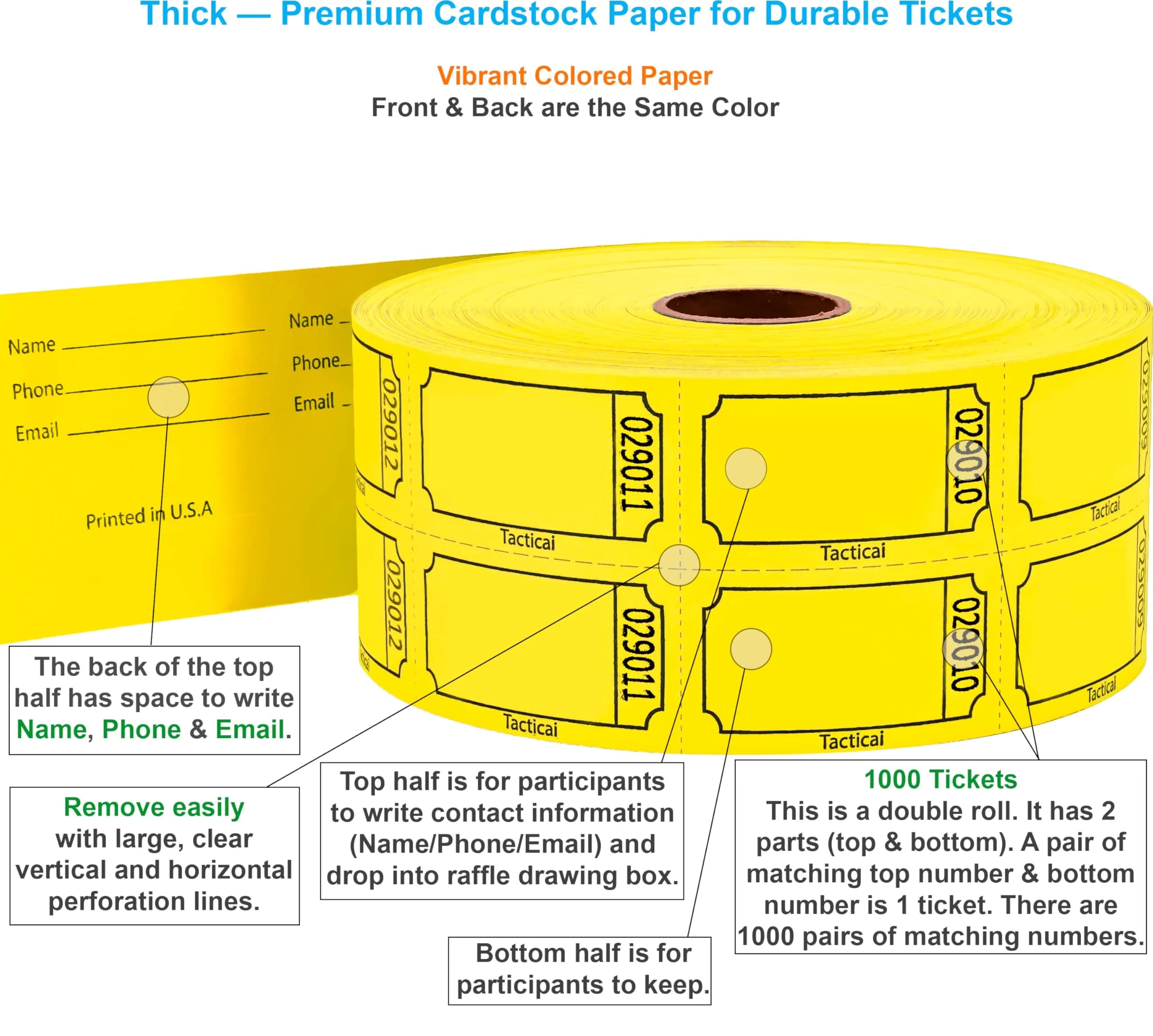 Tacticai Yellow Raffle Tickets 1000 Count | Double Roll for Events & Fundraisers - view 2