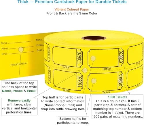 Tacticai Yellow Raffle Tickets 1000 Count | Double Roll for Events & Fundraisers thumbnail 2