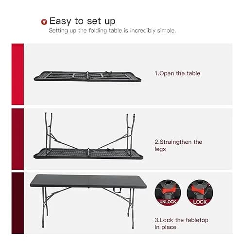 PayLessHere 6FT Folding Table Black | Portable Plastic Table for Indoor & Outdoor Use thumbnail 4
