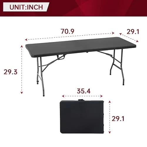 PayLessHere 6FT Folding Table Black | Portable Plastic Table for Indoor & Outdoor Use thumbnail 7