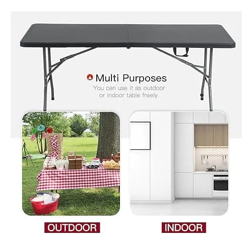 PayLessHere 6FT Folding Table Black | Portable Plastic Table for Indoor & Outdoor Use thumbnail 3