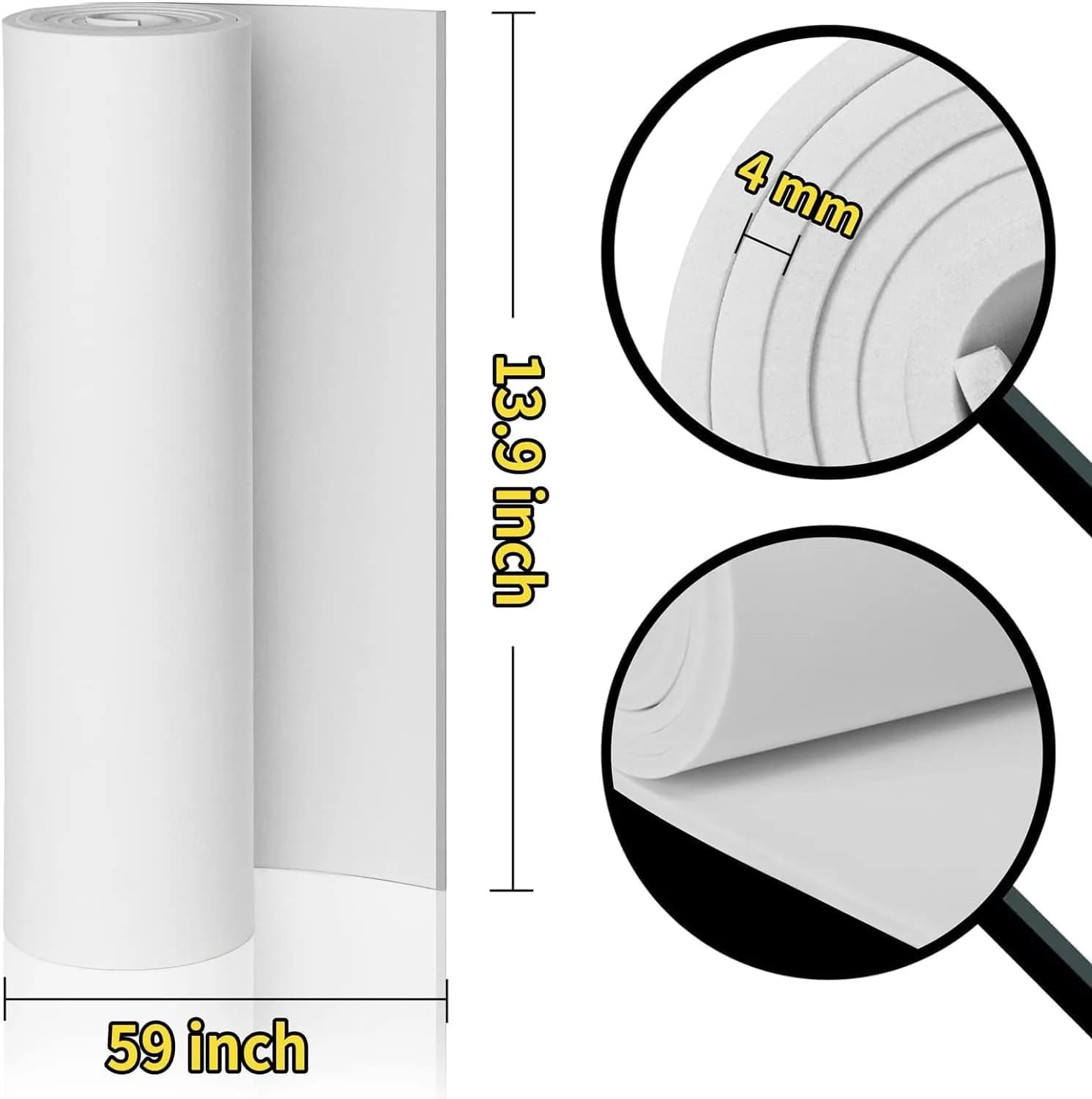 MEARCOOH White EVA Foam Sheets Roll 4mm Thick (13.9" x 59") | High Density 86kg/m3 Cosplay Craft Foam - view 2