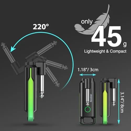 LEKATO UHF Wireless Guitar System with 70 Channels & Rechargeable Battery, Green | Low Latency <3ms thumbnail 5