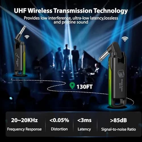 LEKATO UHF Wireless Guitar System with 70 Channels & Rechargeable Battery, Green | Low Latency <3ms thumbnail 6