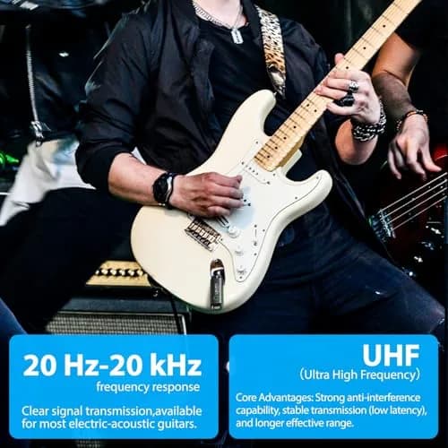 LEKATO UHF Wireless Guitar System with 70 Channels & Rechargeable Battery, Green | Low Latency <3ms thumbnail 7