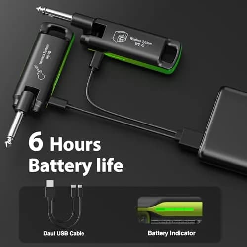 LEKATO UHF Wireless Guitar System with 70 Channels & Rechargeable Battery, Green | Low Latency <3ms thumbnail 4