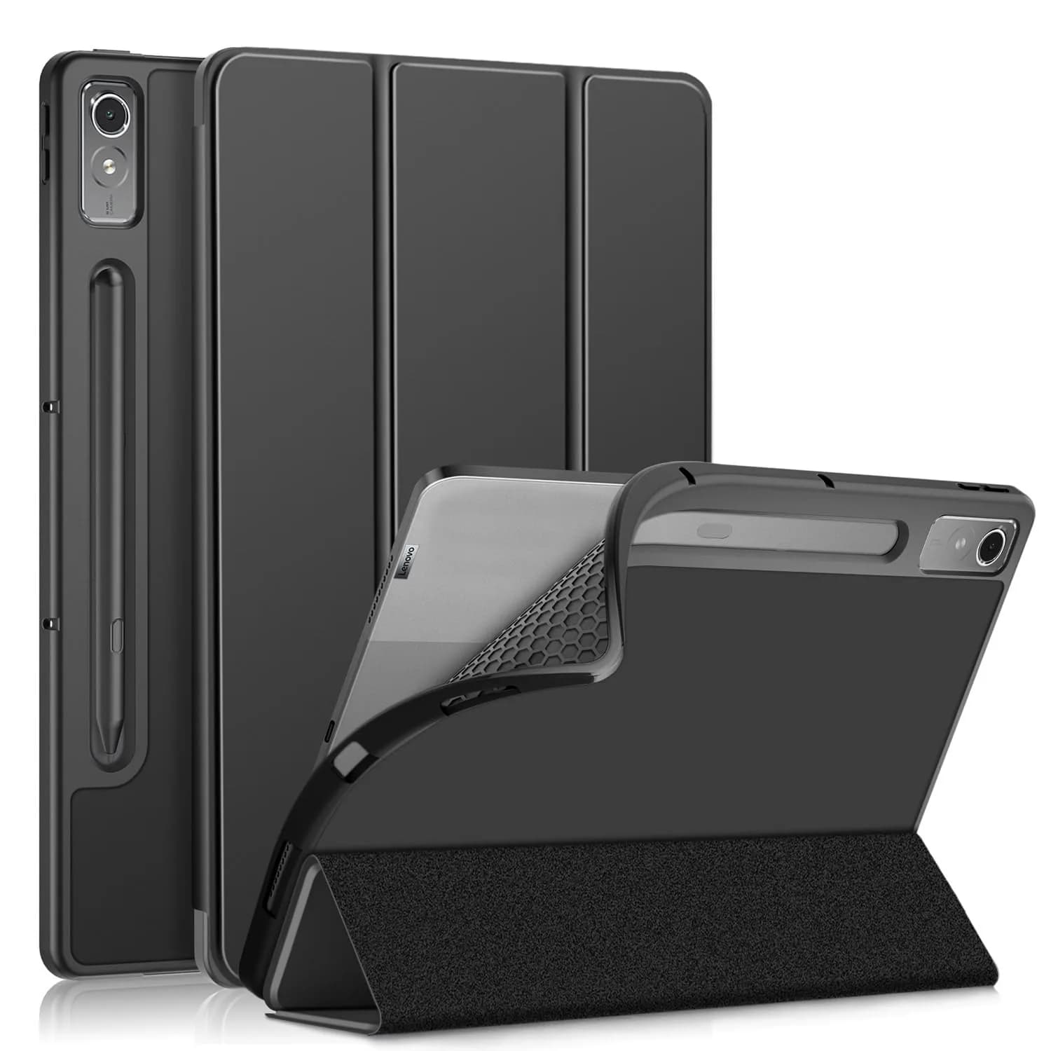 DINGGUAGUA Black Case for Lenovo Tab P12 12.7-inch (321mm) | Slim Smart Folio with Multi-Angle Stand — Black
