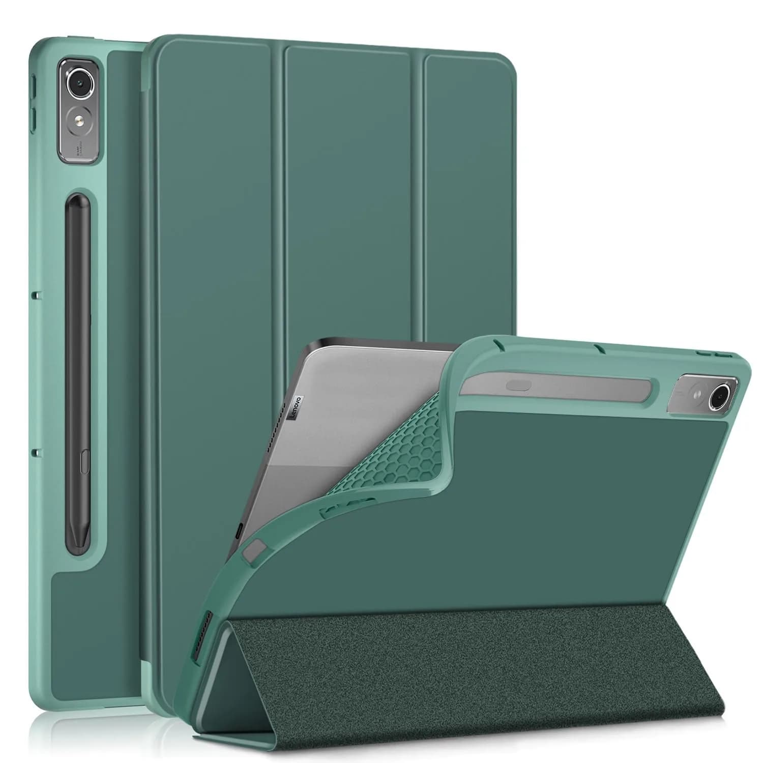 DINGGUAGUA Dark Green Case for Lenovo Tab P12 12.7 Inch (2023/2024) | Multi-Angle Stand Cover with Auto Sleep/Wake — Dark green