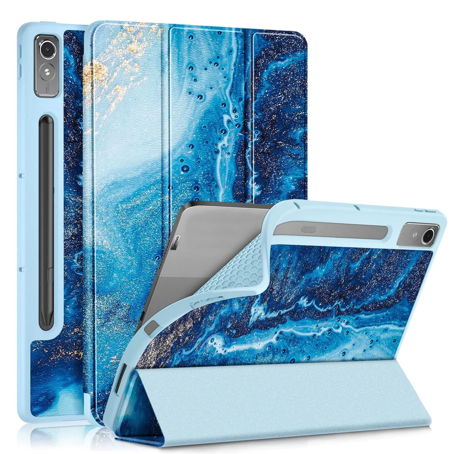 DINGGUAGUA Black Case for Lenovo Tab P12 12.7-inch (321mm) | Slim Smart Folio with Multi-Angle Stand — sea wave