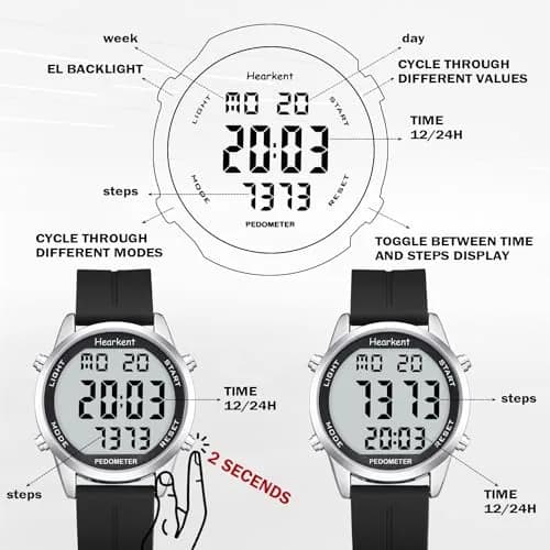 Hearkent Pedometer Watch for Walking for Senior Step Counter Watch | Large Numbers, Waterproof, Simple Control thumbnail 6