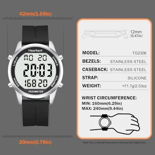 Hearkent Pedometer Watch for Walking for Senior Step Counter Watch | Waterproof, Large Display, Simple Control thumbnail 7