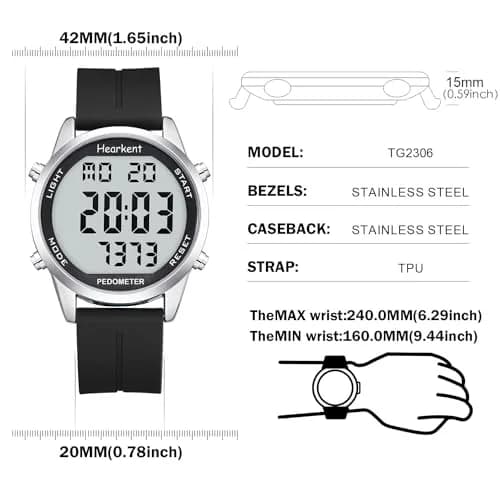 Hearkent Pedometer Watch for Walking for Senior Step Counter Watch | Simple, Waterproof, Large Display thumbnail 8
