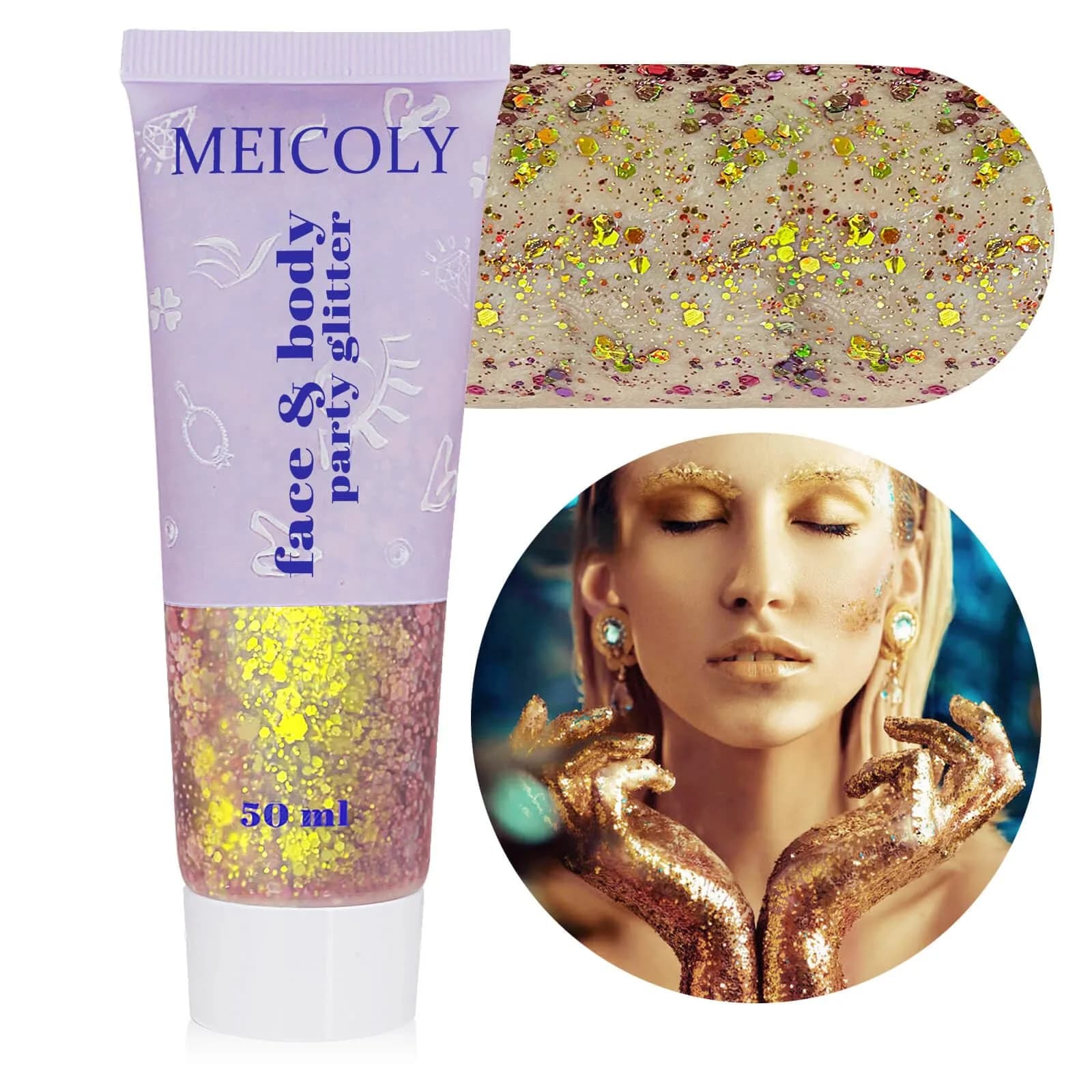 MEICOLY Chameleon Gold Body Glitter Gel 50g (1.76 oz) | Color Changing Sparkle for Festivals - main product image