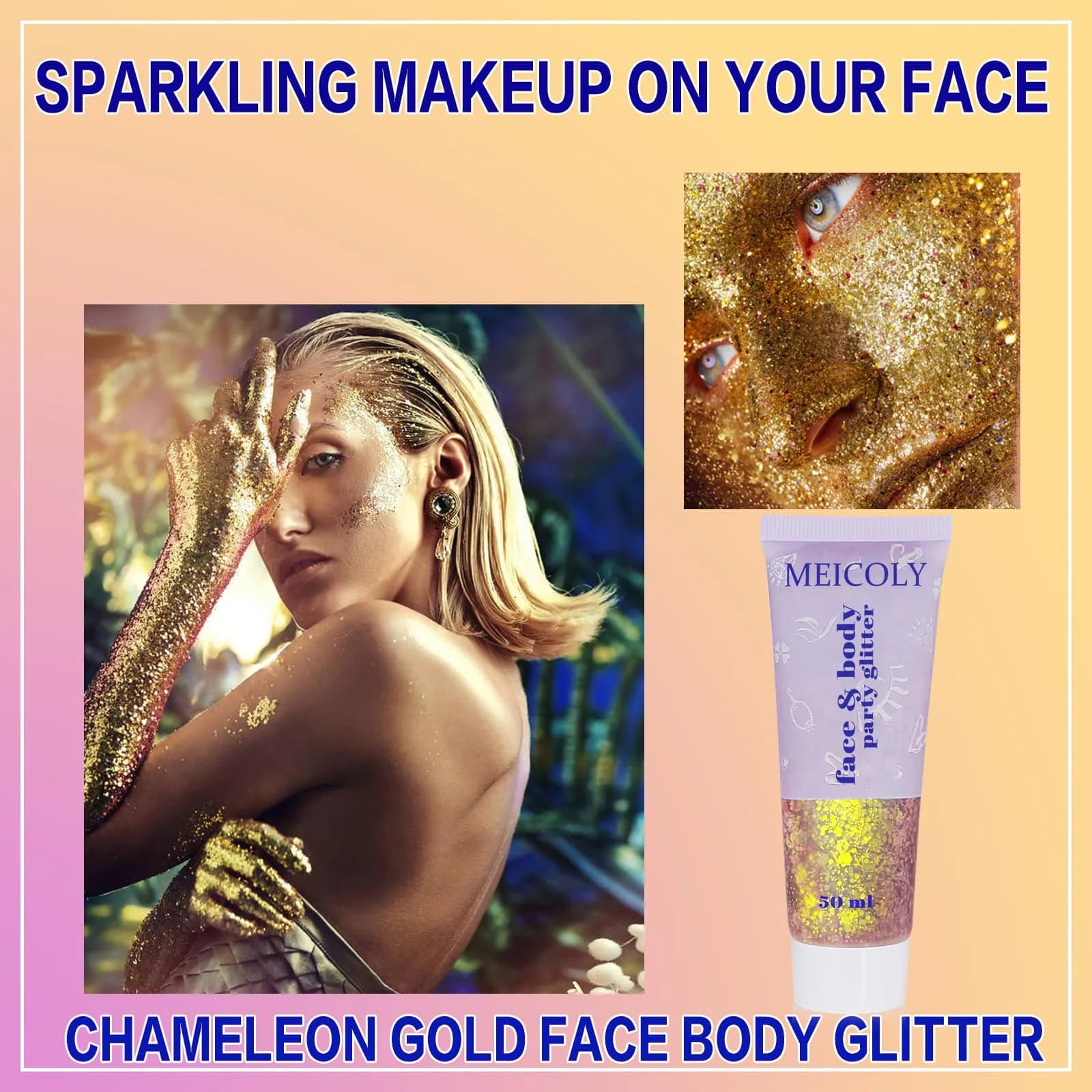 MEICOLY Chameleon Gold Body Glitter Gel 50g (1.76 oz) | Color Changing Sparkle for Festivals - view 2