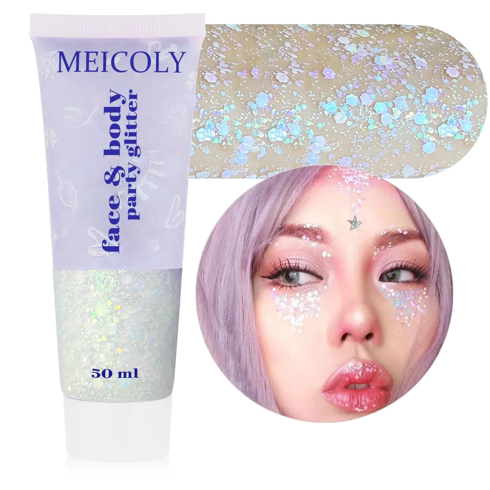 MEICOLY Chameleon Iridescent White Body Glitter Gel | Color-Shifting Sparkle for Festivals & Parties - main product image