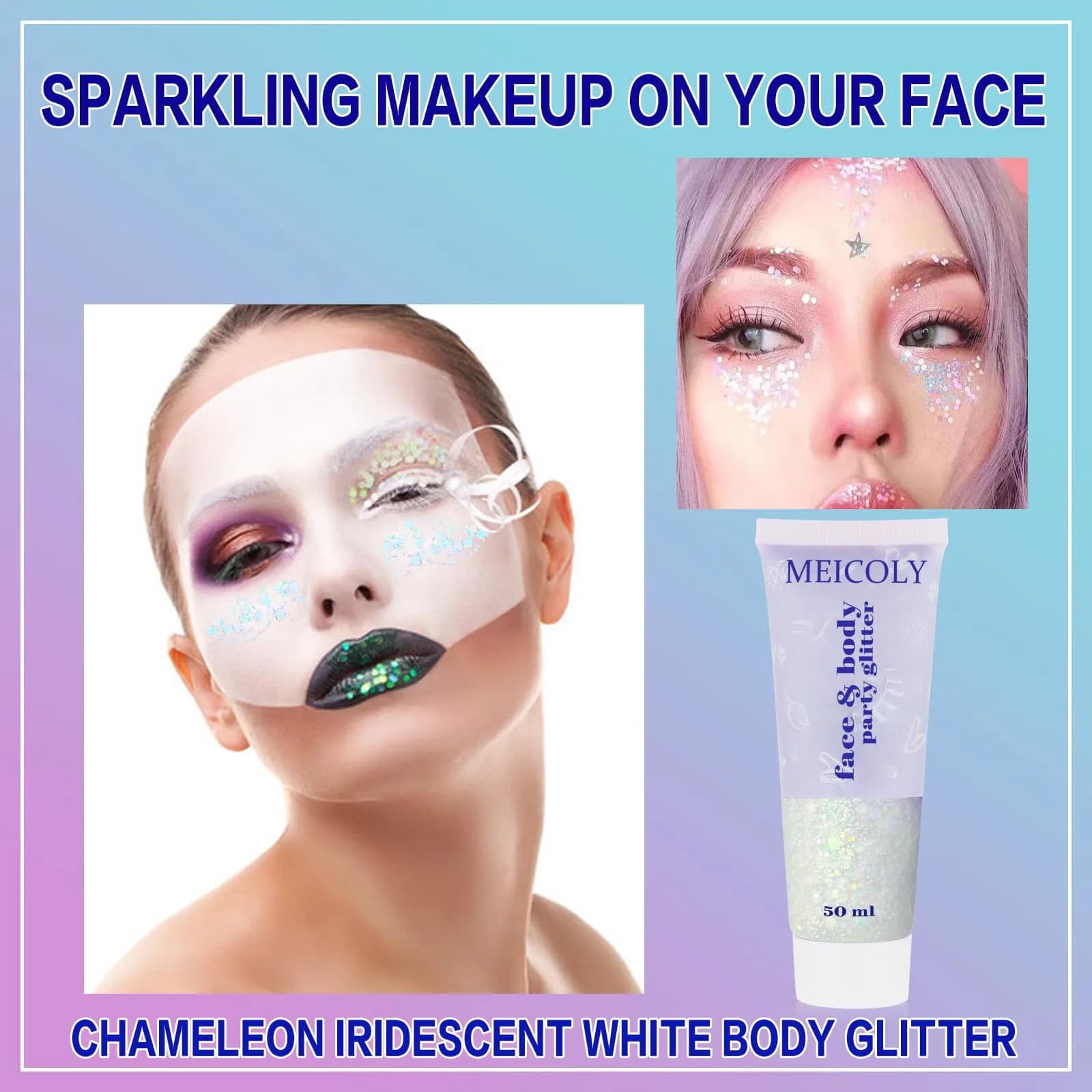 MEICOLY Chameleon Iridescent White Body Glitter Gel | Color-Shifting Sparkle for Festivals & Parties - view 5