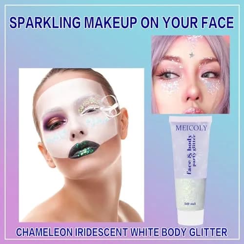 MEICOLY Chameleon Iridescent White Body Glitter Gel | Color-Shifting Sparkle for Festivals & Parties thumbnail 5