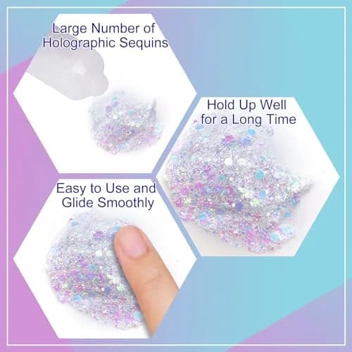 MEICOLY Chameleon Iridescent White Body Glitter Gel | Color-Shifting Sparkle for Festivals & Parties thumbnail 2