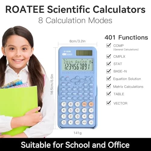 ROATEE 991MS Scientific Calculator 401 Functions | 2-Line Display, Blue, School & College Use thumbnail 2