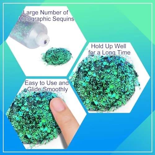 MEICOLY Chameleon Green Chunky Glitter Gel 50ml | Self-Adhesive Face, Body & Hair Sparkle - view 3
