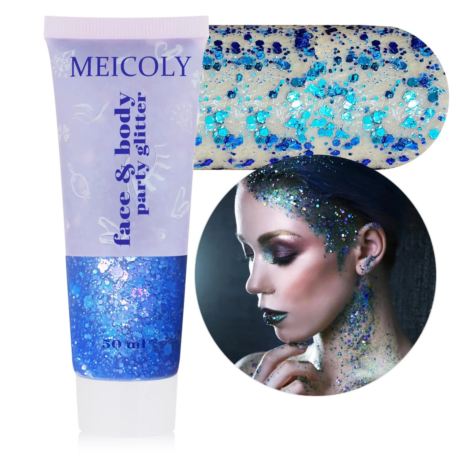 MEICOLY Chameleon Blue Glitter Gel | Holographic Chunky Face Glitter for 4th of July Outfits