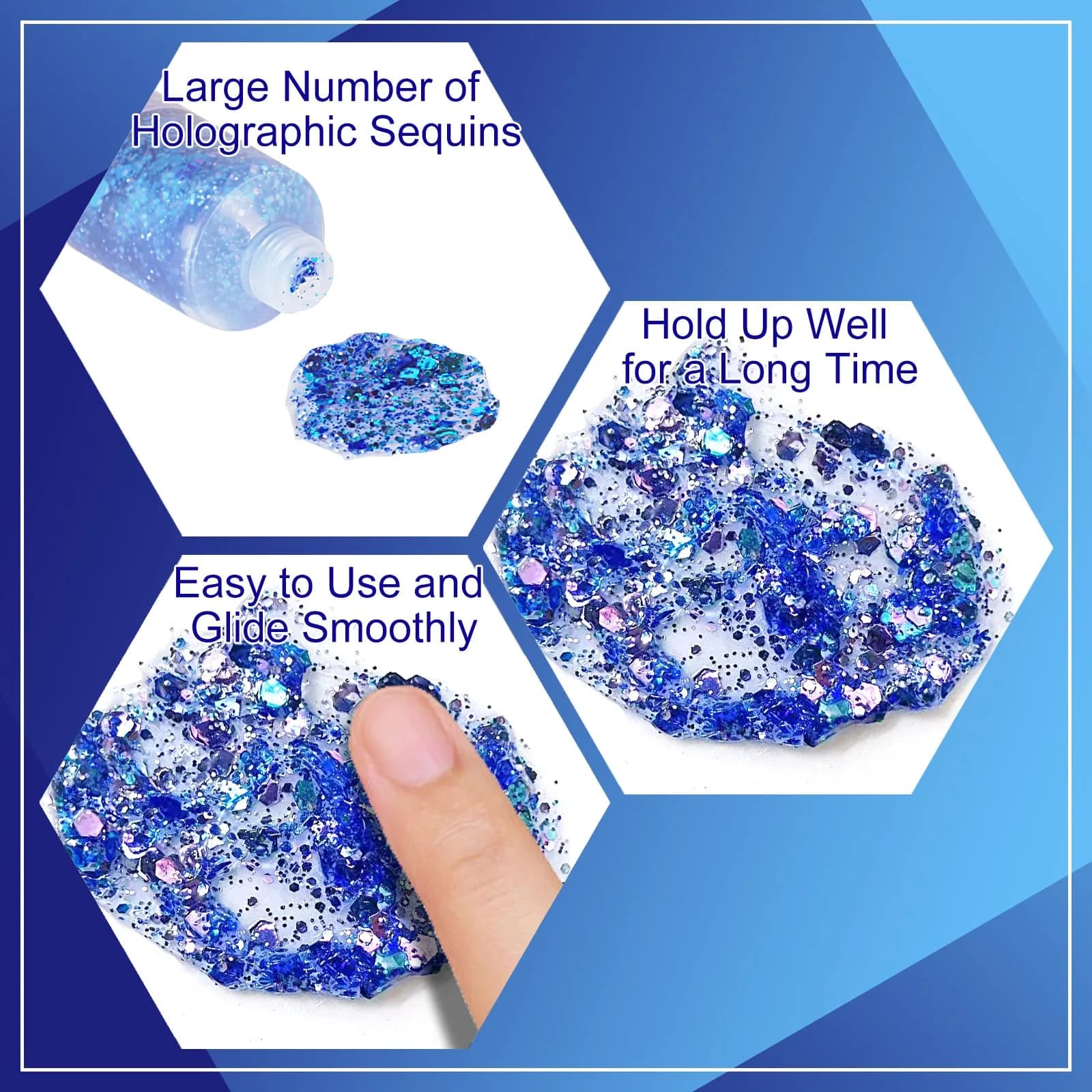 MEICOLY Chameleon Blue Glitter Gel | Holographic Chunky Face Glitter for 4th of July Outfits - view 3