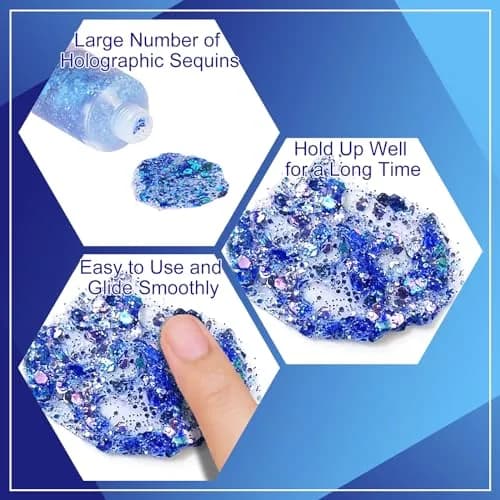 MEICOLY Chameleon Blue Glitter Gel | Holographic Chunky Face Glitter for 4th of July Outfits thumbnail 3