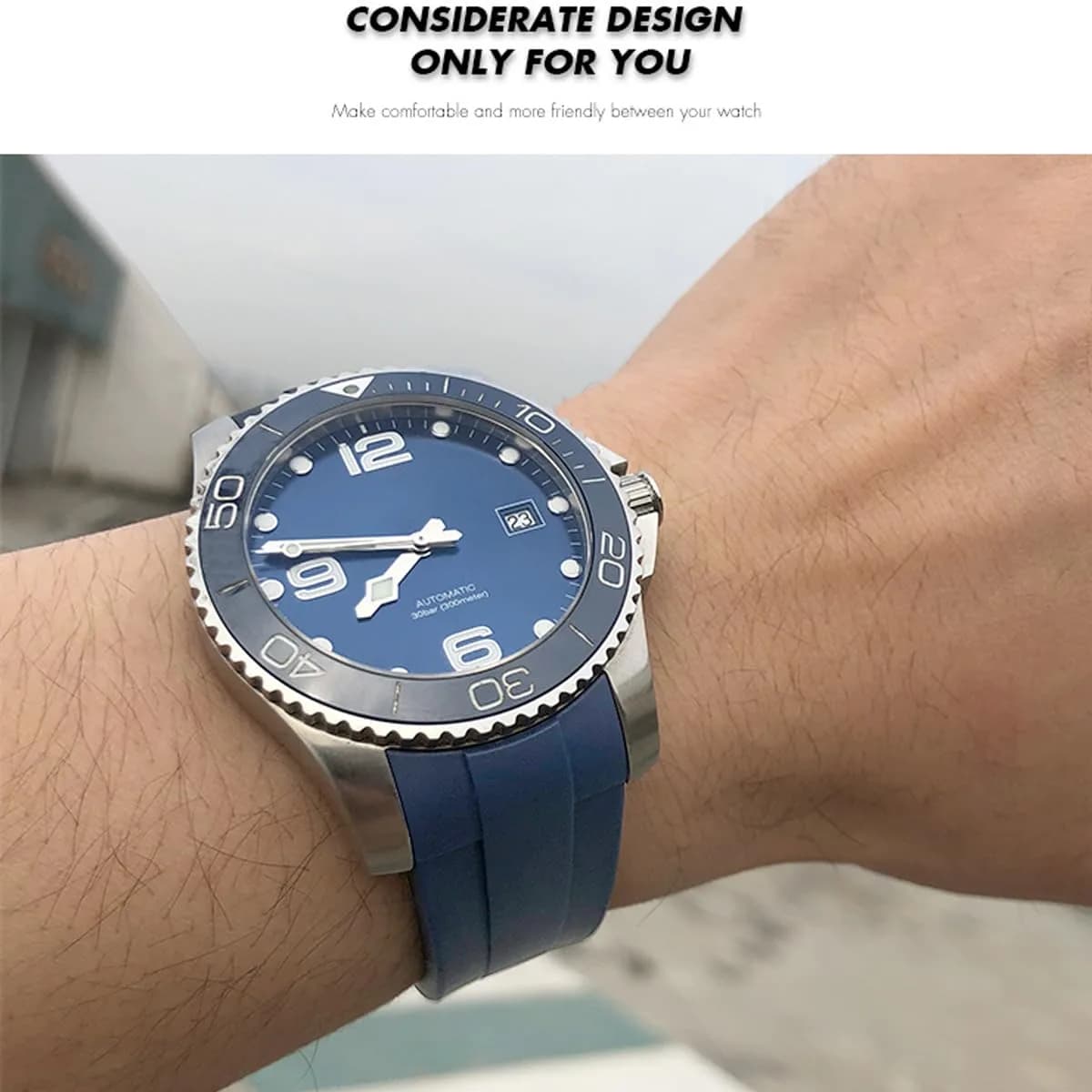Niziruoup 20mm Silicone Watch Band Curved End No Gap | Classic Solid Pattern - view 7