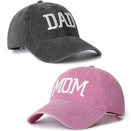 Aeonda Mom Dad Embroidered Baseball Caps Set of 2 Adjustable Cotton Hats | Pigment-Dyed Vintage Style thumbnail 1
