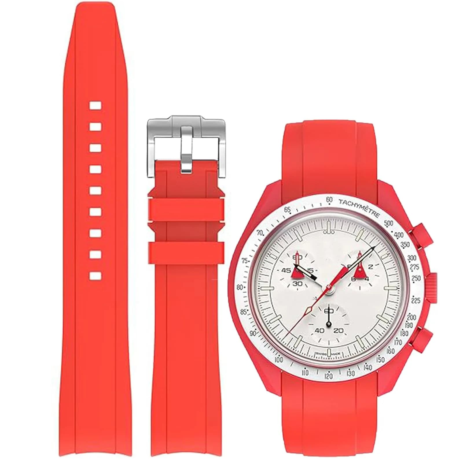 Niziruoup Yellow Silicone Watch Band for Omega x Swatch MoonSwatch 20mm | Curved End No Gap, Waterproof, Adjustable — Red