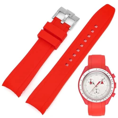 Niziruoup Red Silicone Watch Band for Omega x Swatch Moonswatch 20mm (0.79 inch) | Curved End No Gap thumbnail 8