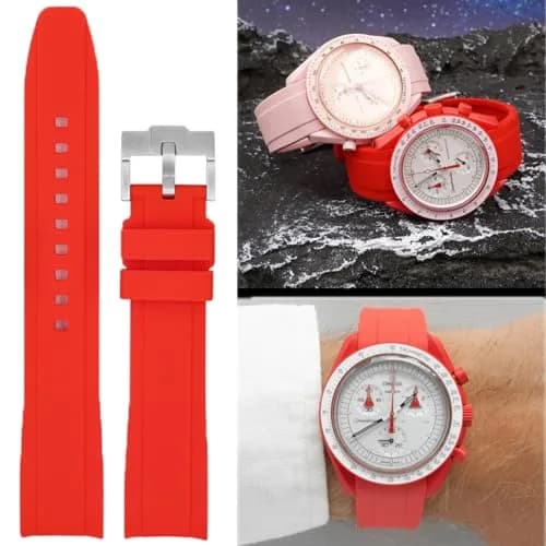 Niziruoup Red Silicone Watch Band for Omega x Swatch Moonswatch 20mm (0.79 inch) | Curved End No Gap thumbnail 2