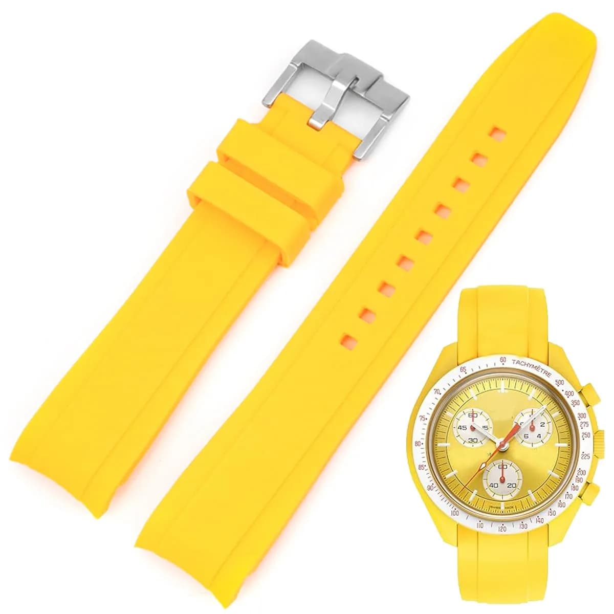Niziruoup Yellow Silicone Watch Band for Omega x Swatch MoonSwatch 20mm | Curved End No Gap, Waterproof, Adjustable - view 8