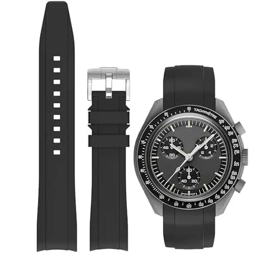 Niziruoup 20mm Silicone Watch Strap | Curved End No Gap Black Band for Omega X Swatch Moonswatch thumbnail 1