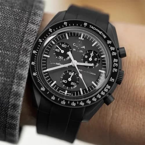 Niziruoup 20mm Silicone Watch Strap | Curved End No Gap Black Band for Omega X Swatch Moonswatch thumbnail 4