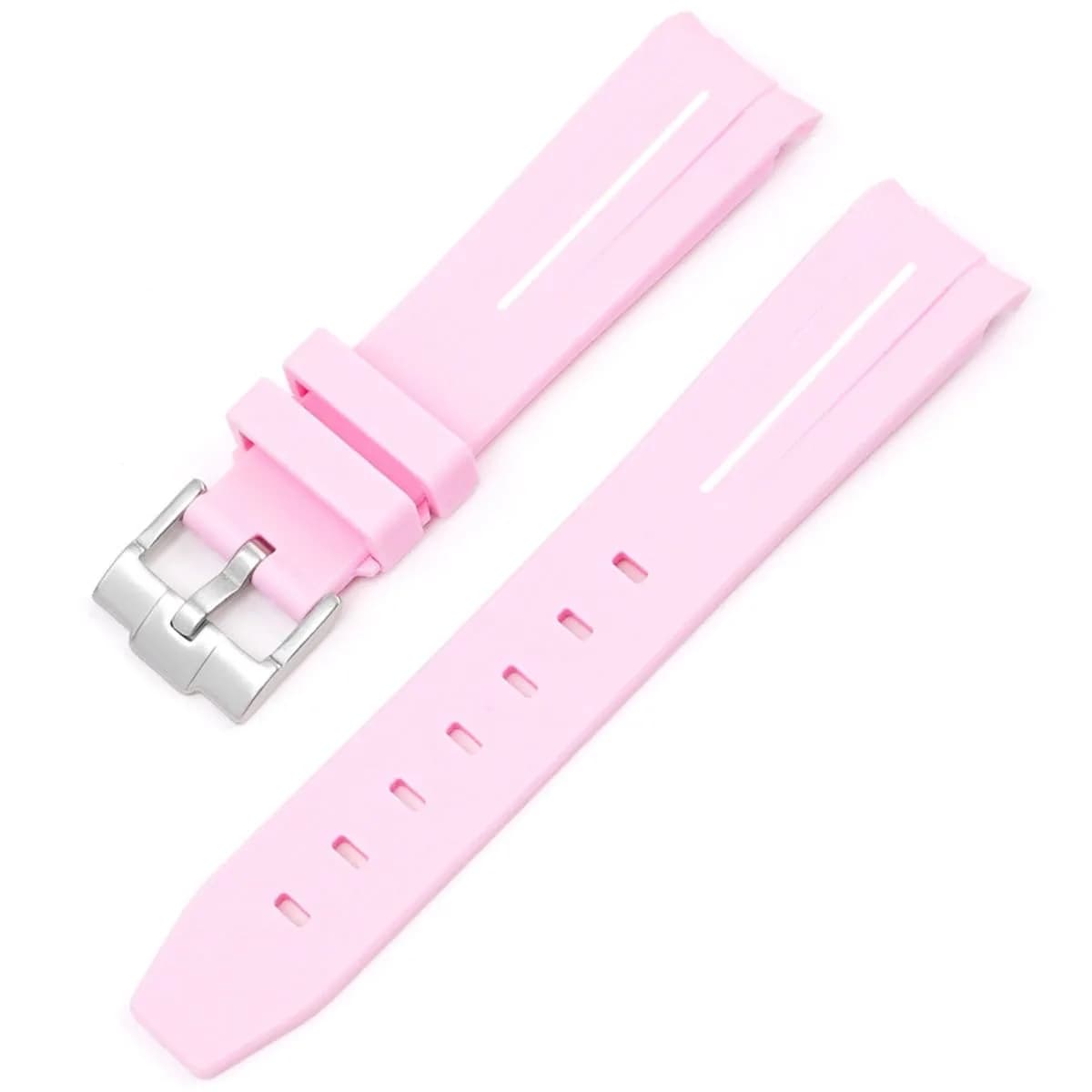 Niziruoup Pink White Line Rubber Watch Band for Moonswatch 20mm (0.79in) | Curved No Gap, Premium TPU - main product image