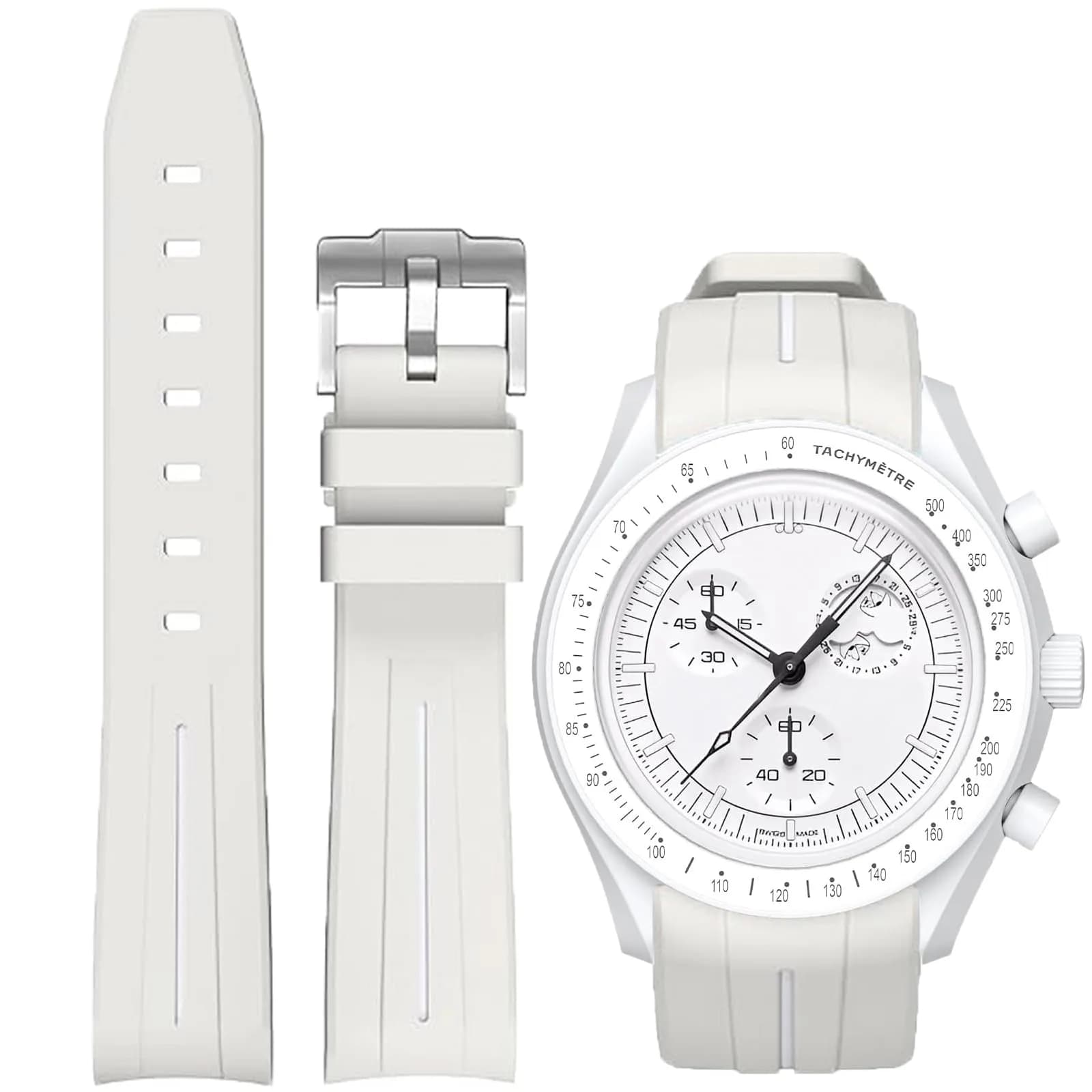 Niziruoup Rubber Strap for Moonswatch Watch, 20mm Curved No Gap Silicone Rubber Band for Men Women — white