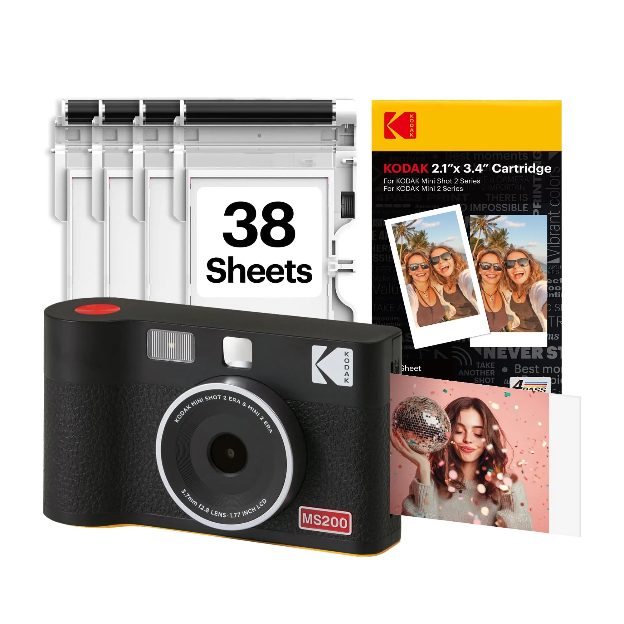 KODAK Mini Shot 2 ERA Instant Camera & Photo Printer 2x3" (Black, 38 Sheets) | Genuine 4PASS Dye-Sublimation Printing - main product image