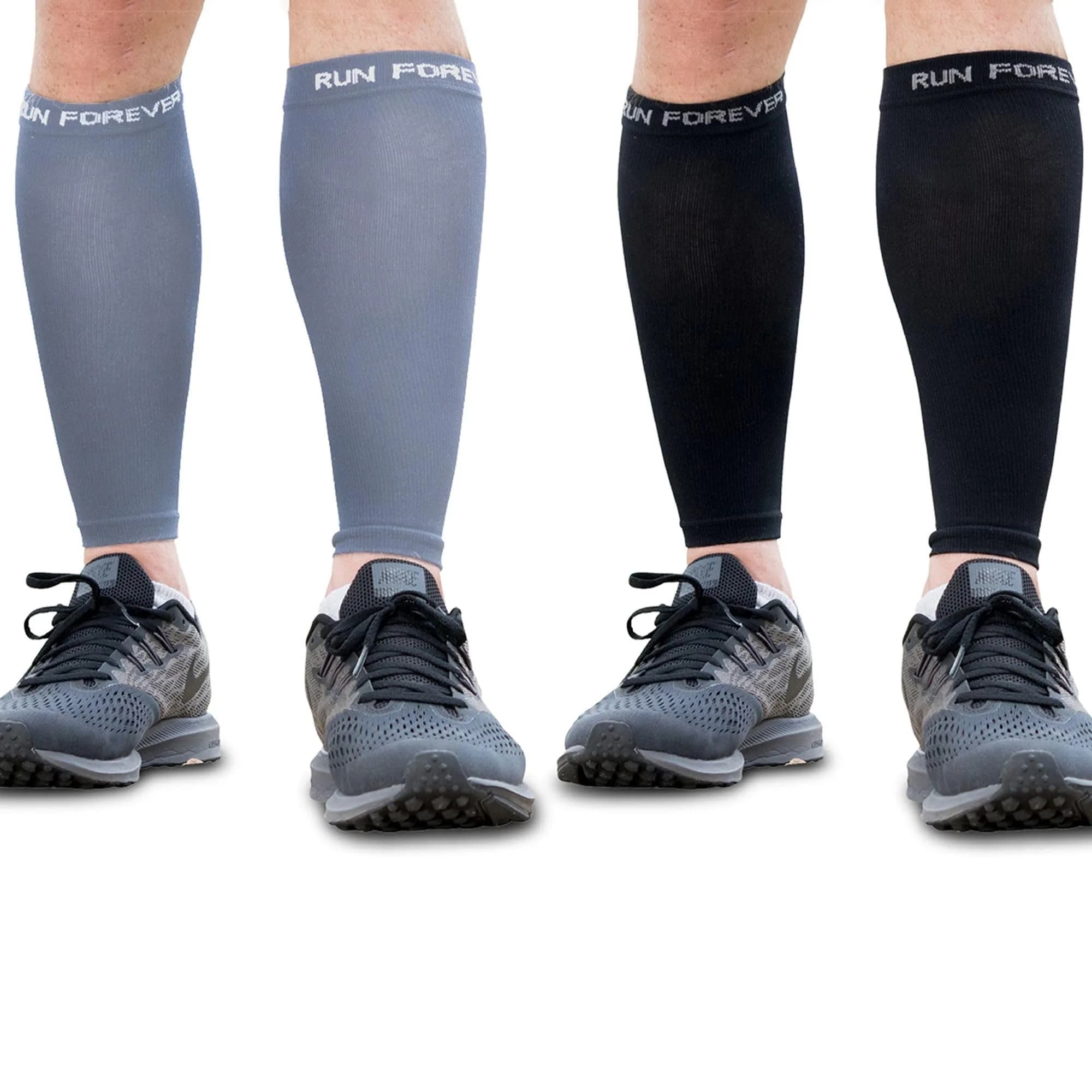 Run Forever Calf Compression Sleeve Small 2-Pair Black & Gray | 20-30mmHg Graduated Compression - main product image