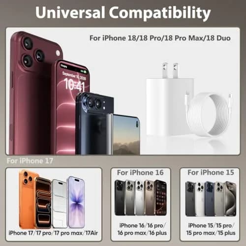 Ubearkk iPhone 18/17/16/15 Pro Max Charger 20W 10 FT USB C Cable | Fast Charging & Long Cord thumbnail 5