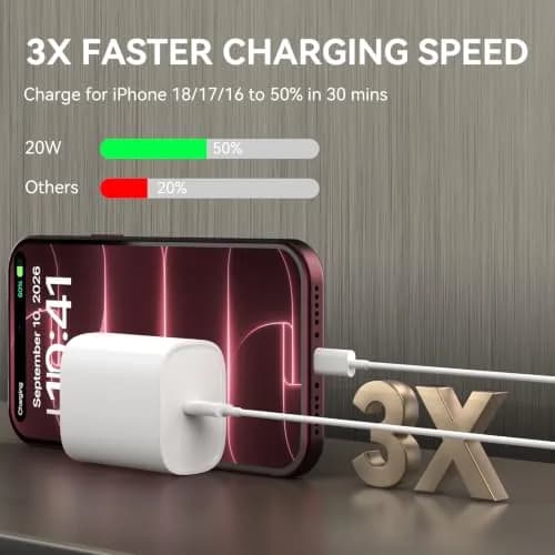 Ubearkk iPhone 18/17/16/15 Pro Max Charger 20W 10 FT USB C Cable | Fast Charging & Long Cord thumbnail 2