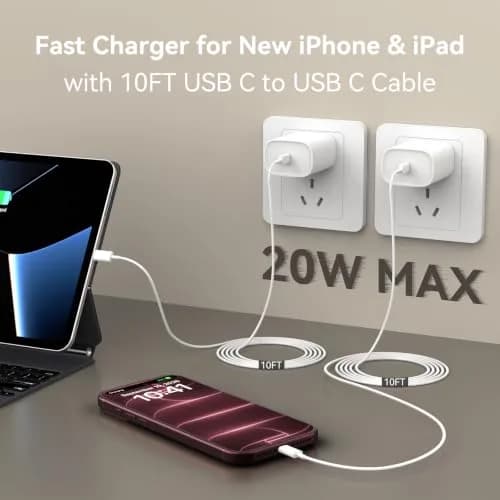 Ubearkk iPhone 18/17/16/15 Pro Max Charger 20W 10 FT USB C Cable | Fast Charging & Long Cord thumbnail 3