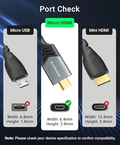BlueRigger 4.57m (15FT) Micro HDMI to HDMI Cable | 4K@60Hz HDR, 18Gbps Braided Cord thumbnail 3