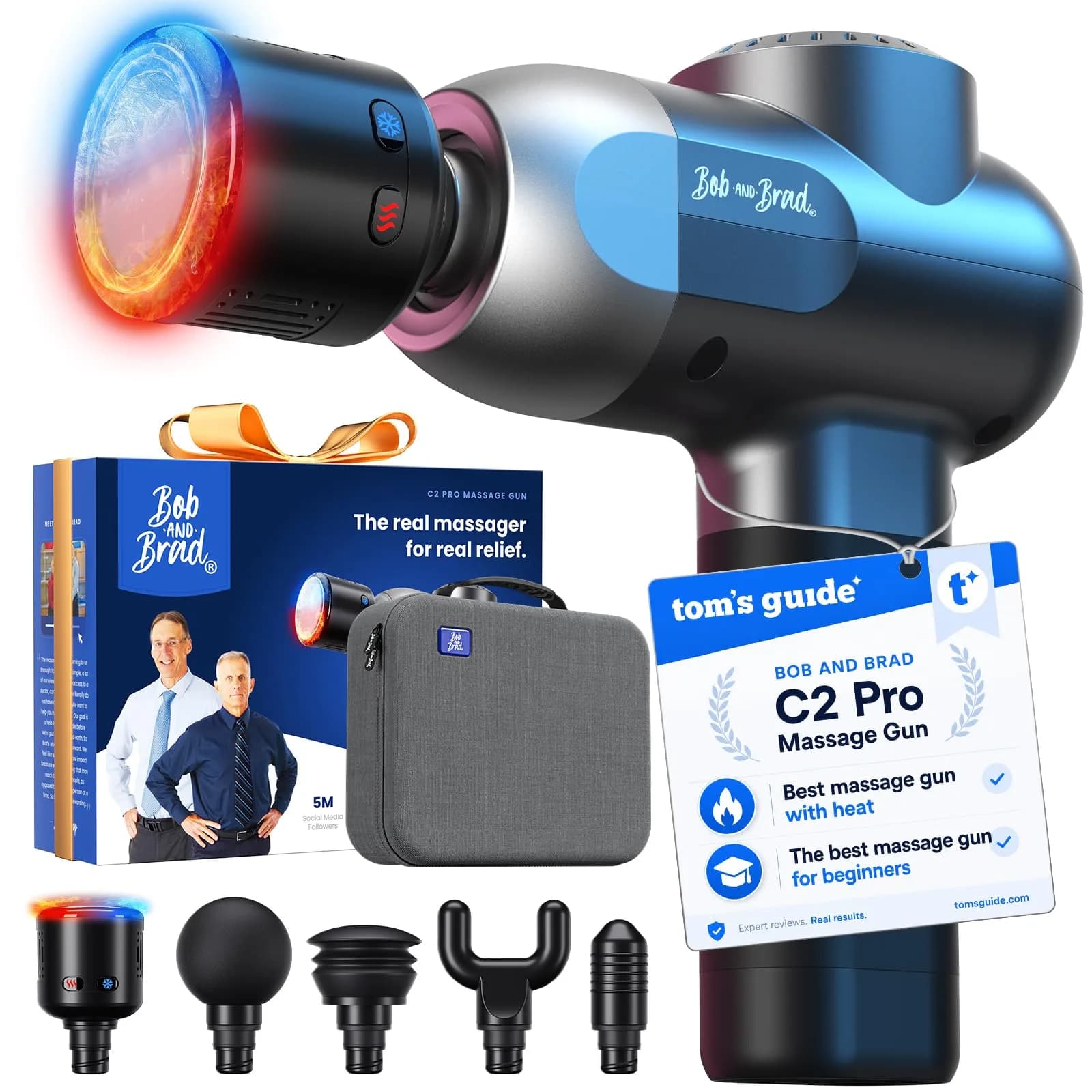 BOB AND BRAD C2 Pro Percussion Massage Gun with Heat & Cold Therapy, 1.5 lbs Mini Massage Gun | Deep Tissue Back Massager for Athletes