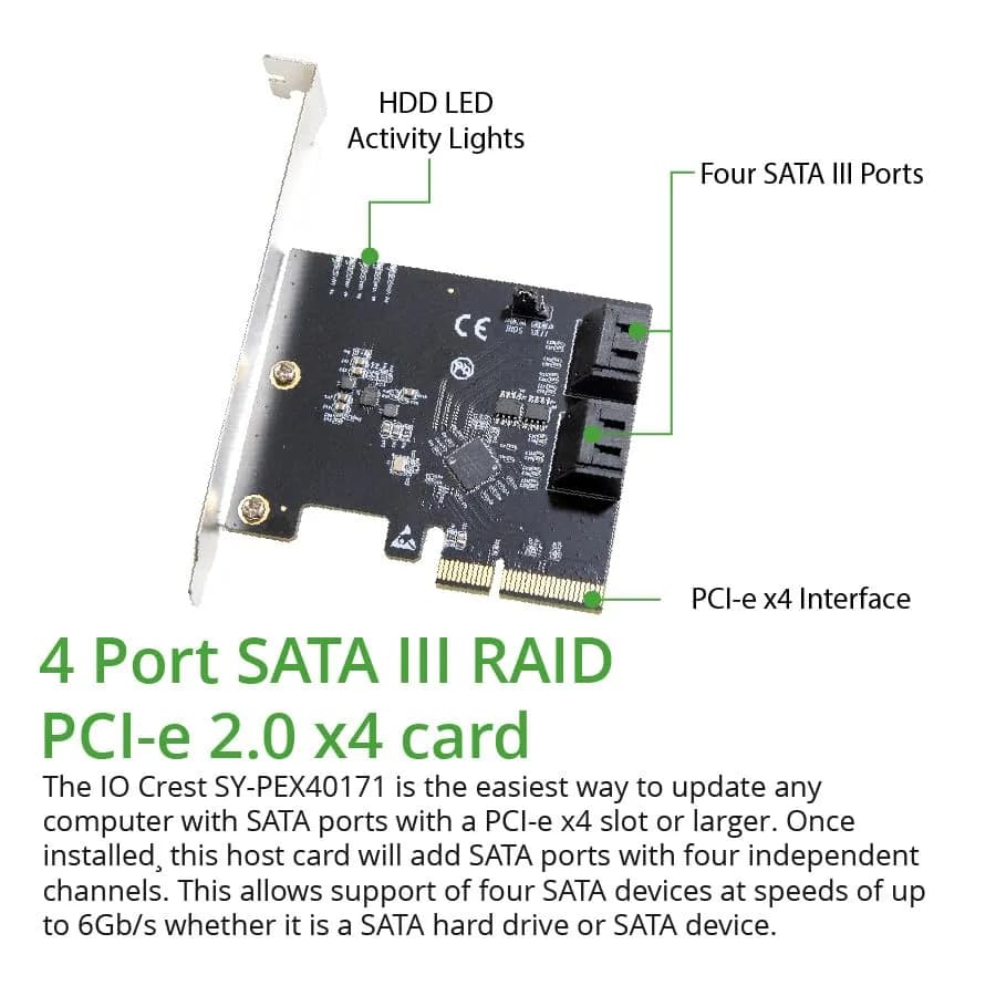 IO CREST 4 Port SATA III PCI-e x2 RAID Expansion Card thumbnail 2