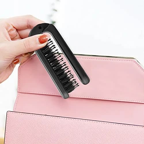 Ancable 2Pcs Folding Hair Brush with Boar Bristle & Nylon Needles, Black | Detangles & Smooths Hair thumbnail 7