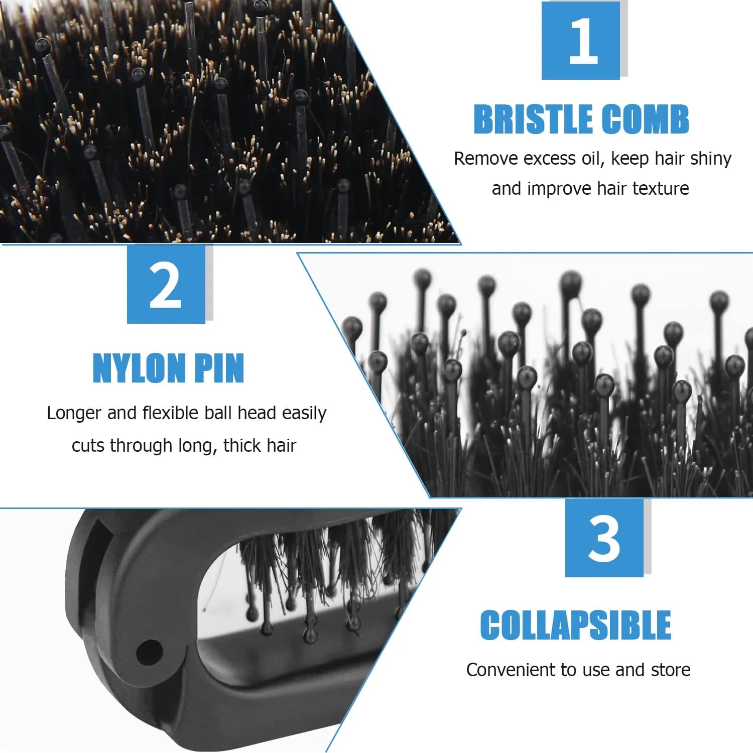 Ancable Folding Hair Brush - Black, Pack of 2 | Detangles & Smoothens Hair - view 2
