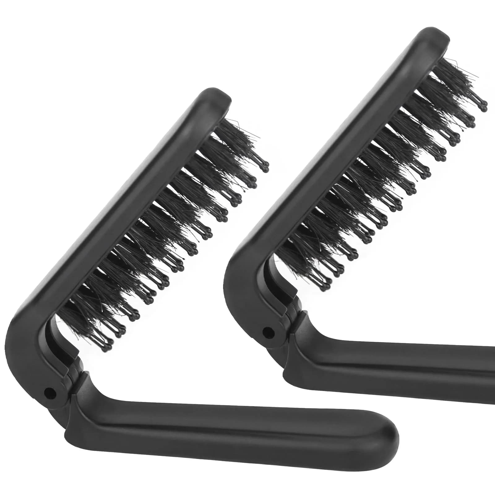 Ancable Folding Hair Brush with Boar Bristles & Nylon Pins, Amber, 1 Pack | Detangles & Smooths Hair — Black / Folding x2