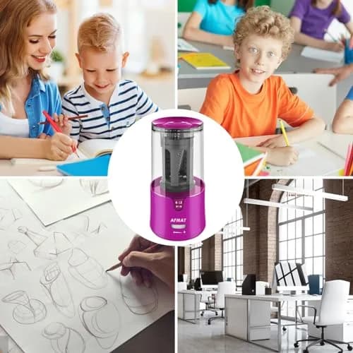 AFMAT Electric Pencil Sharpener for Colored Pencils, Auto Stop, Fast Sharpen in 3s, Large Hole Pencil Sharpener Plug in for 6-12mm No.2/Jumbo Pencils PS91 (Rose Red) thumbnail 7