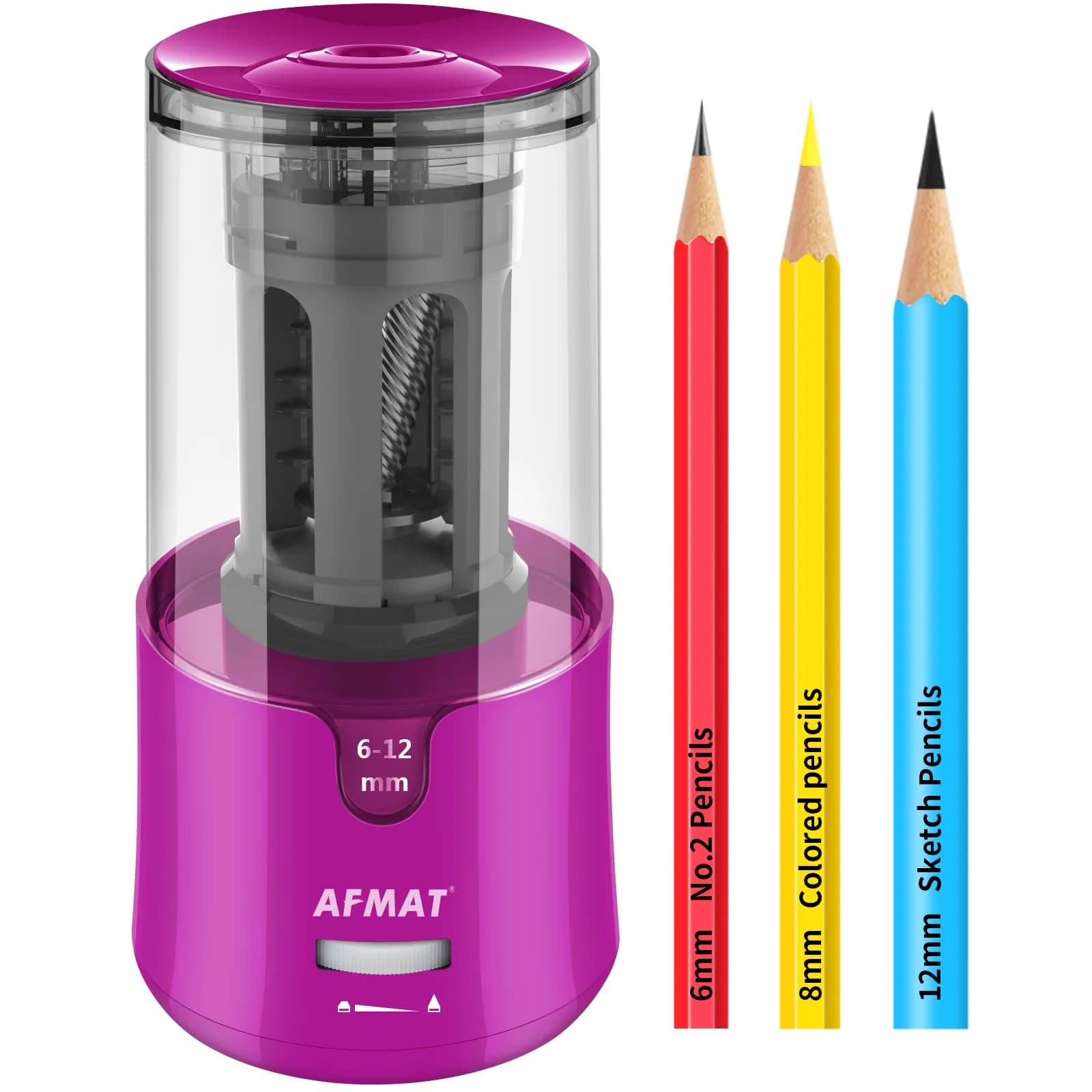 AFMAT Electric Pencil Sharpener, Heavy Duty for 6-12mm Pencils, Auto Stop, Fast & Sharp, Plug-in for Office/Home (Gray, 1 Unit) — Rose Red
